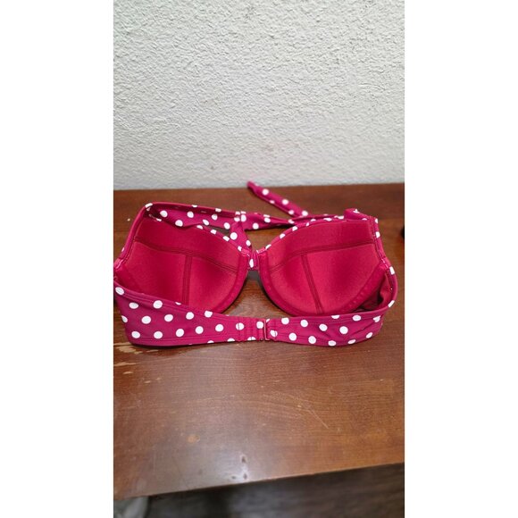 Adore Me Women's 34DD Red & White Polka Dot Padded Halter Bikini Top Underwire S - Picture 5 of 6